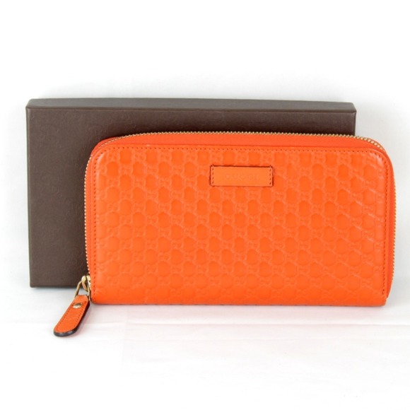 GUCCI Micro Gucci Round 449391/527545 Long Wallet Shima Leather Orange Women's